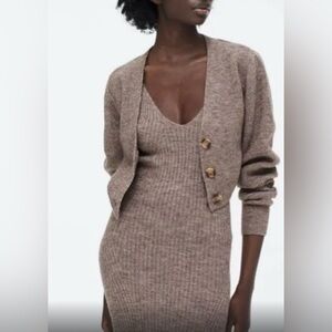 H&M Brown knit dress cardigan set/ dress size L/ Cadigan Size XL